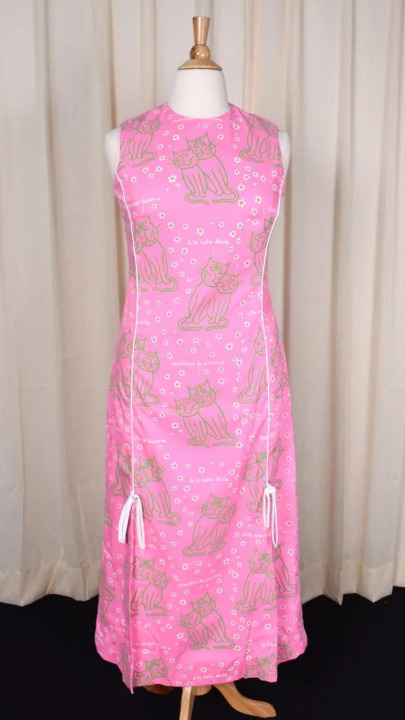 1960s French Cats Maxi Dress