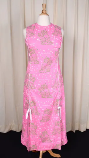 1960s French Cats Maxi Dress
