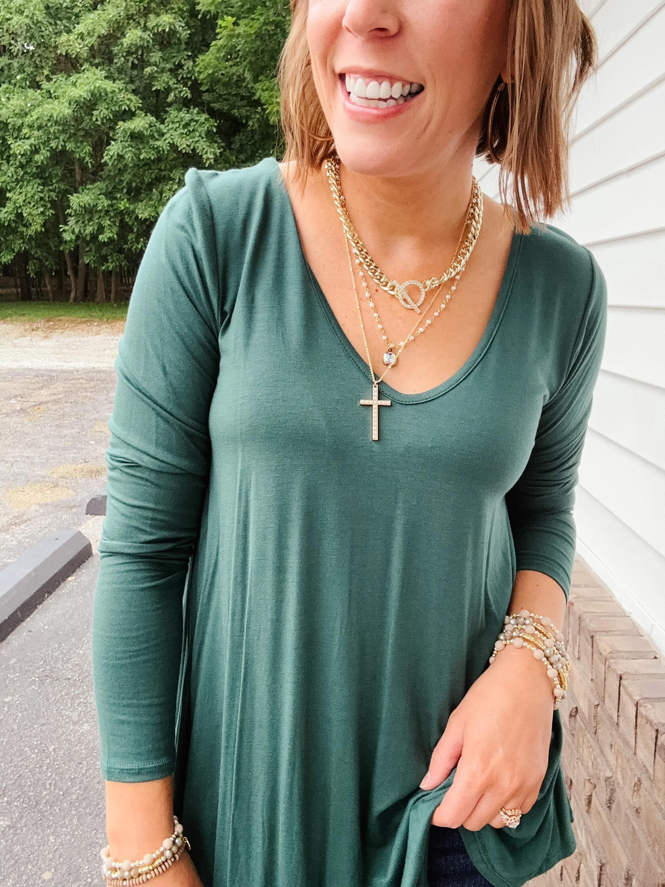 Bamboo L/S V Neck with Pointed Hem