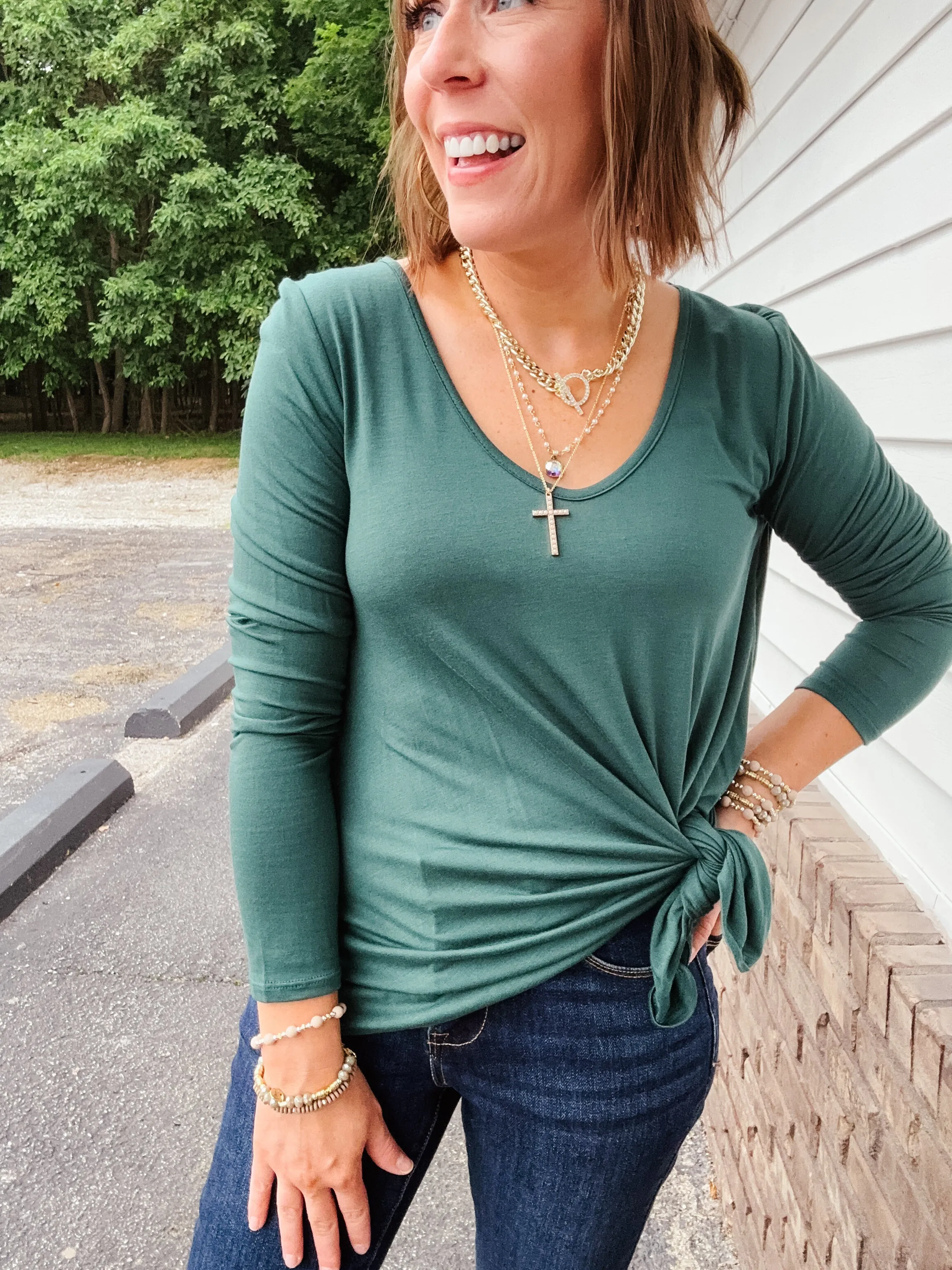 Bamboo L/S V Neck with Pointed Hem