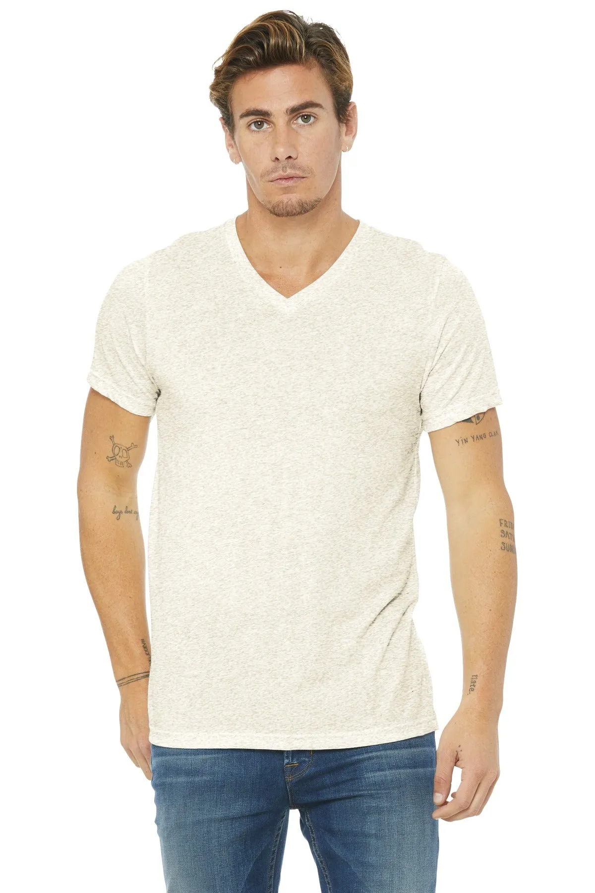 BELLA CANVAS  Unisex Triblend Short Sleeve V-Neck Te. BC3415 Oatmeal Triblend