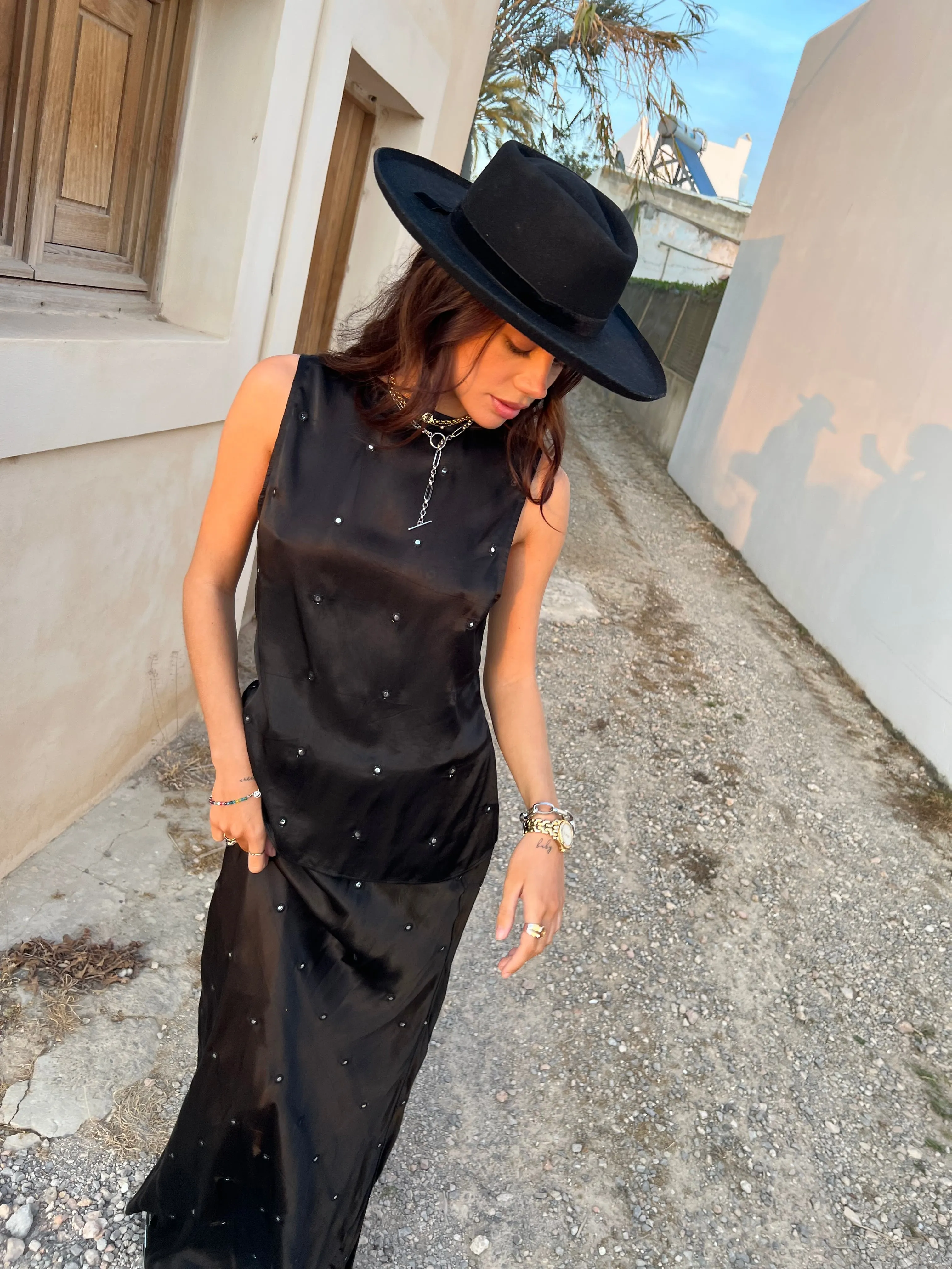 Black Sleeveless Mirror Hayley Tie Top