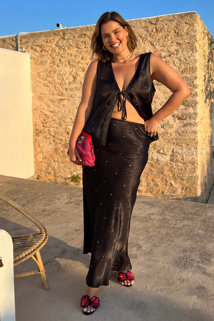 Black Sleeveless Mirror Hayley Tie Top