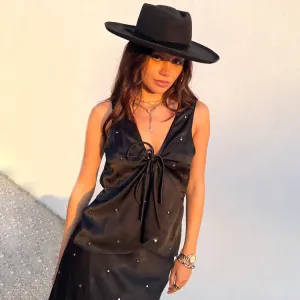 Black Sleeveless Mirror Hayley Tie Top