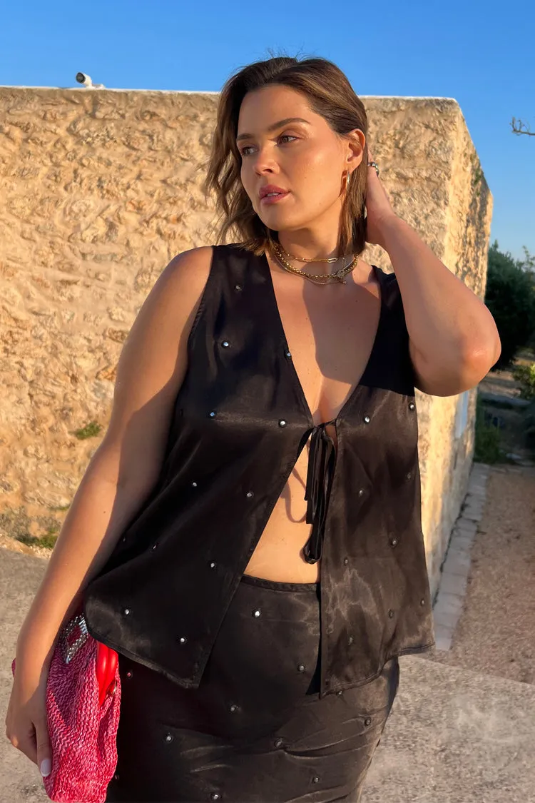Black Sleeveless Mirror Hayley Tie Top