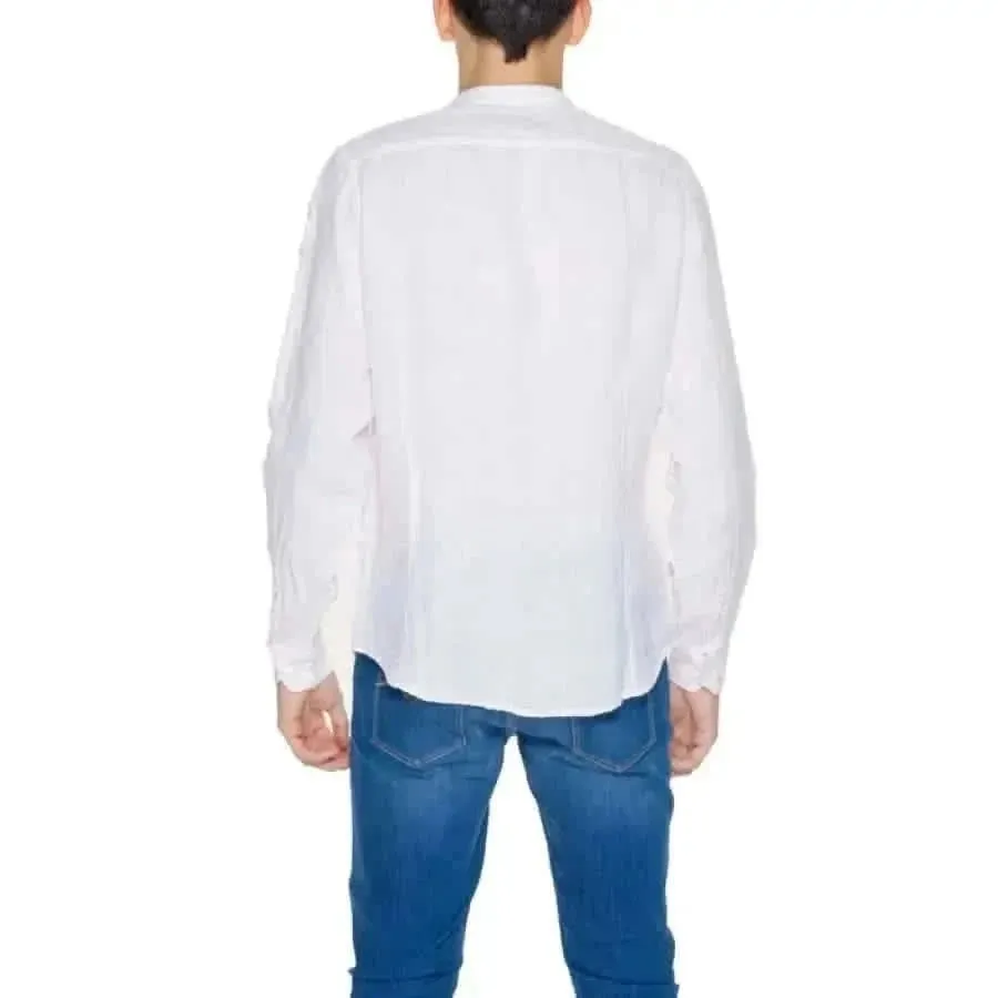 Blauer Men's Pink Linen Shirt with Mandarin Collar