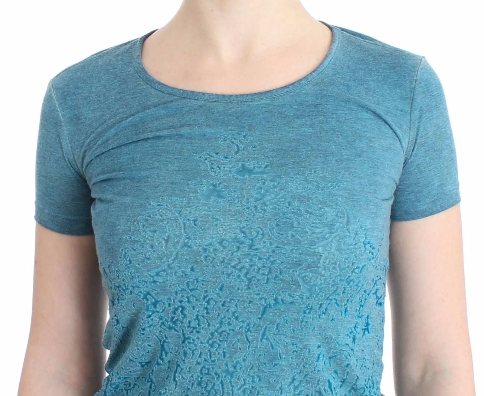 Blue Rayon Printed T-shirt Blouse Top