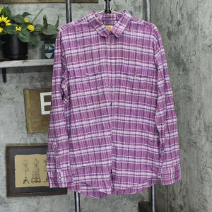 Boss Orange  Linen Blend Button Up Long Sleeve Check Shirt Top Purple Plaid 2XL
