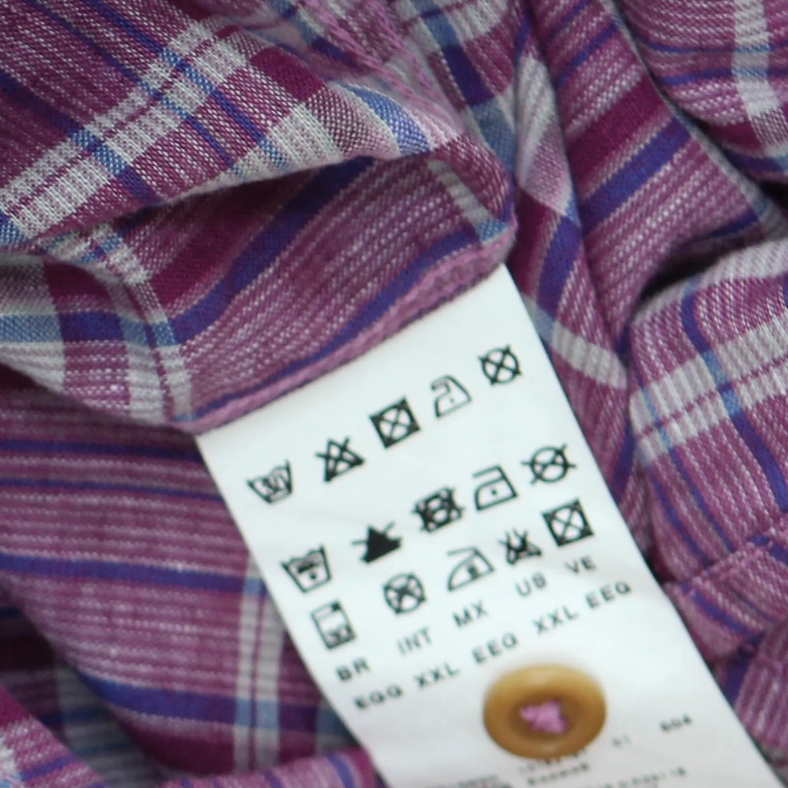 Boss Orange  Linen Blend Button Up Long Sleeve Check Shirt Top Purple Plaid 2XL