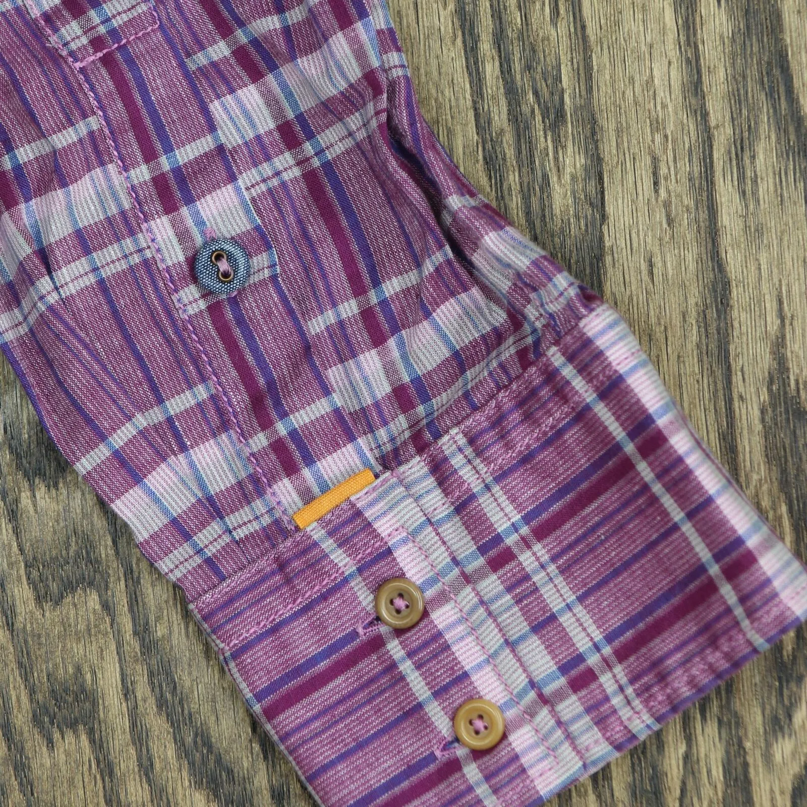 Boss Orange  Linen Blend Button Up Long Sleeve Check Shirt Top Purple Plaid 2XL