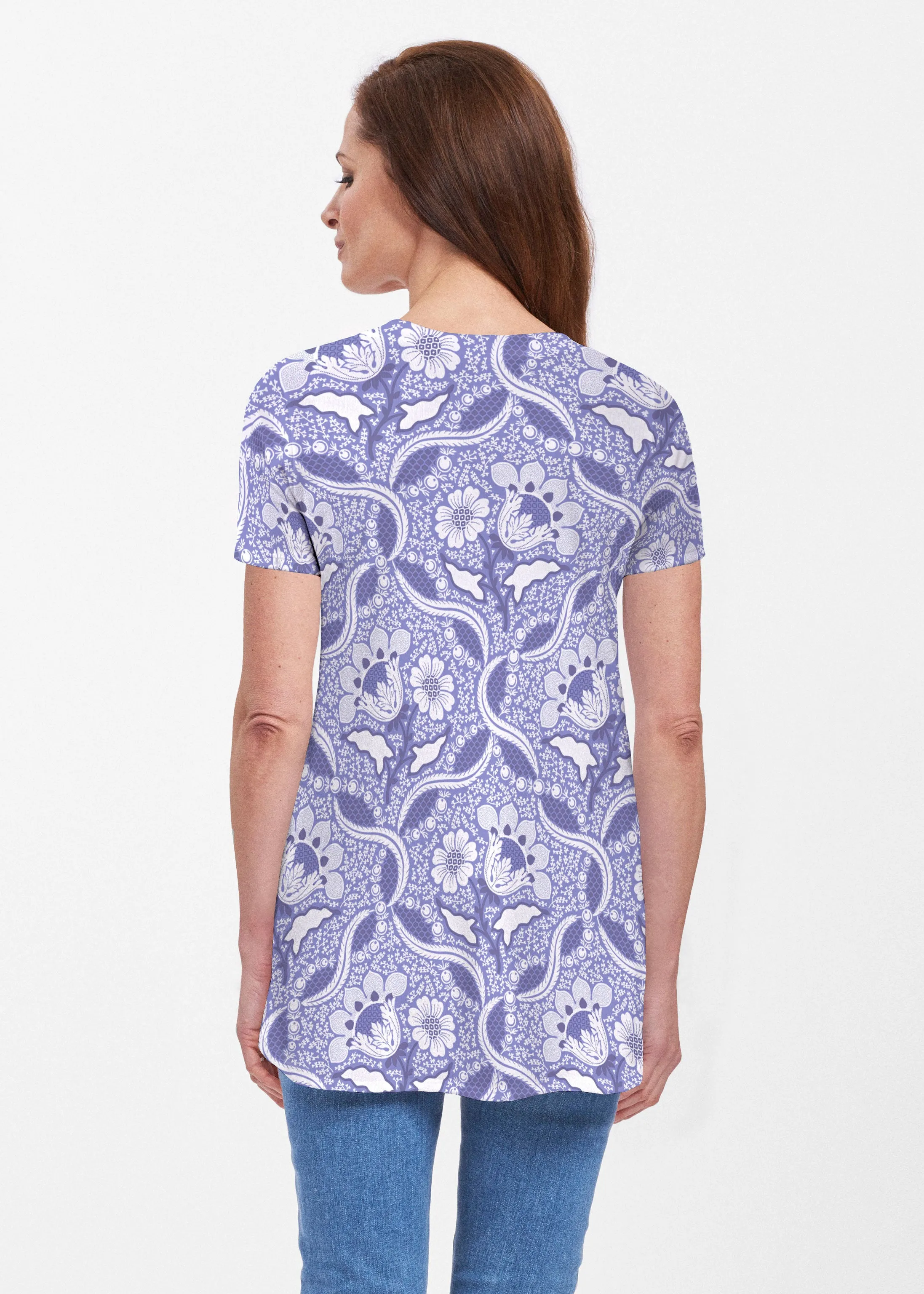 Braided Flower Navy (7917) ~ Short Sleeve Butterknit tunic