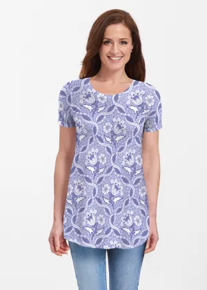 Braided Flower Navy (7917) ~ Short Sleeve Butterknit tunic
