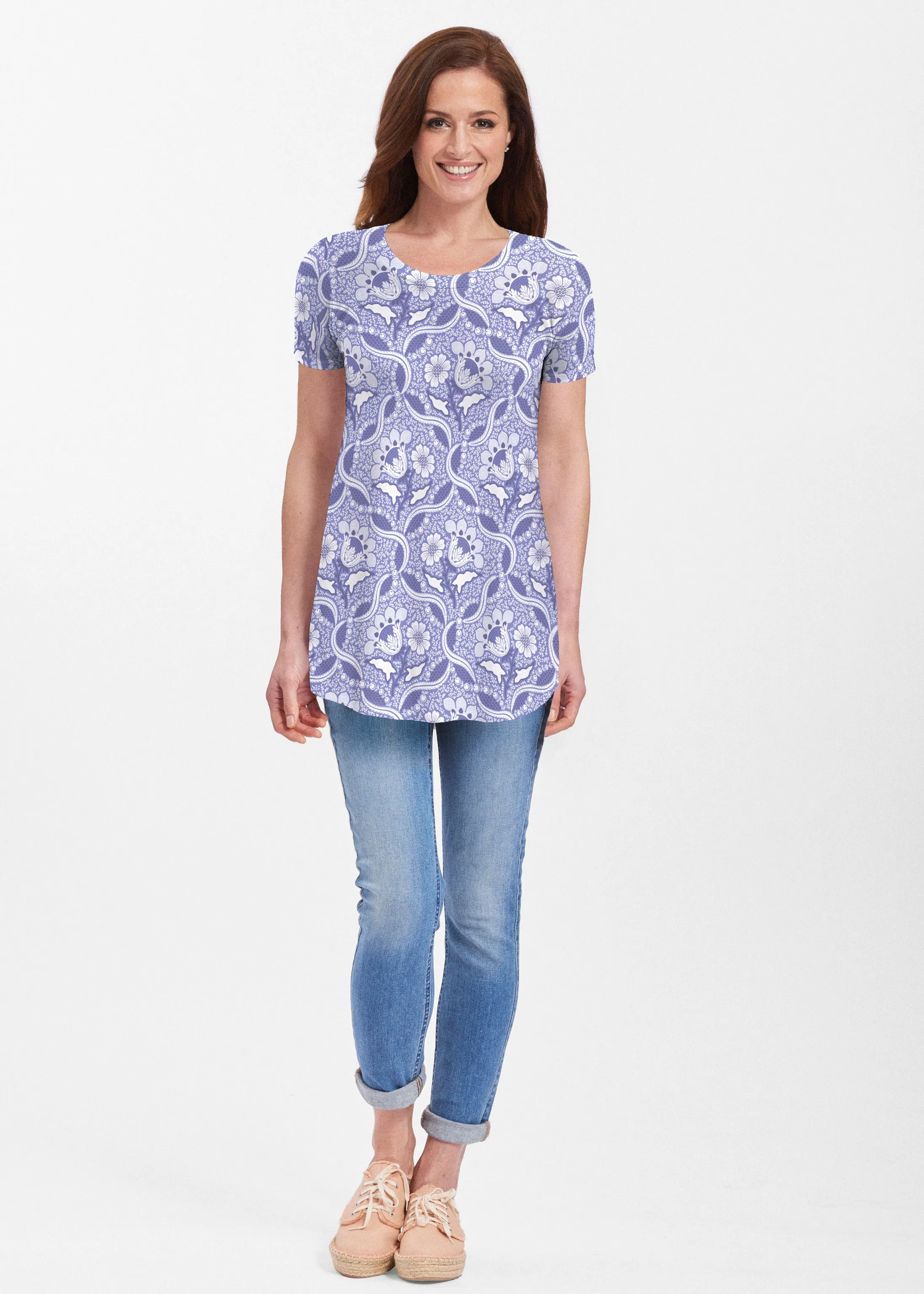 Braided Flower Navy (7917) ~ Short Sleeve Butterknit tunic