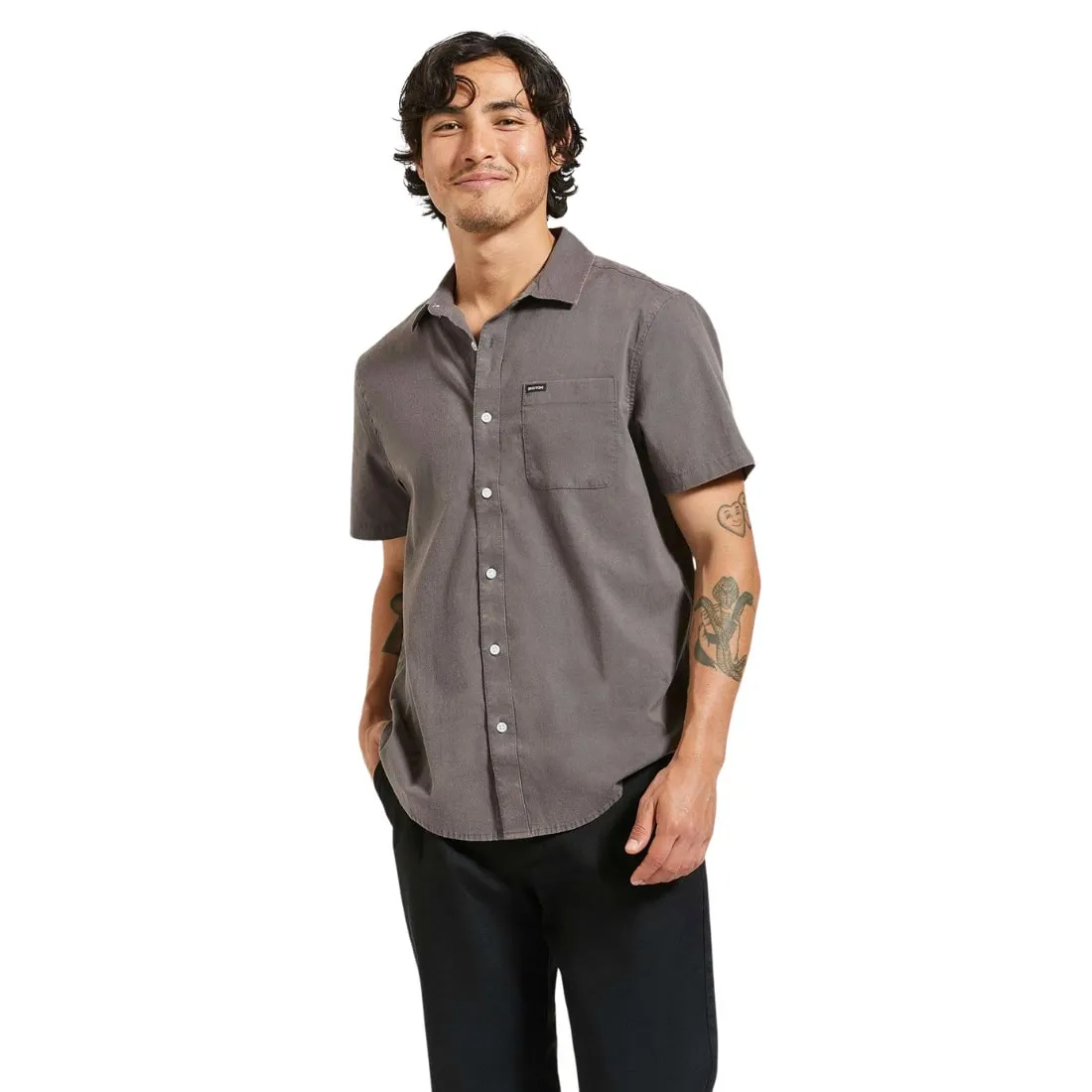 Brixton Charter Sol Wash Short Sleeve Shirt - Charcoal Sol Wash
