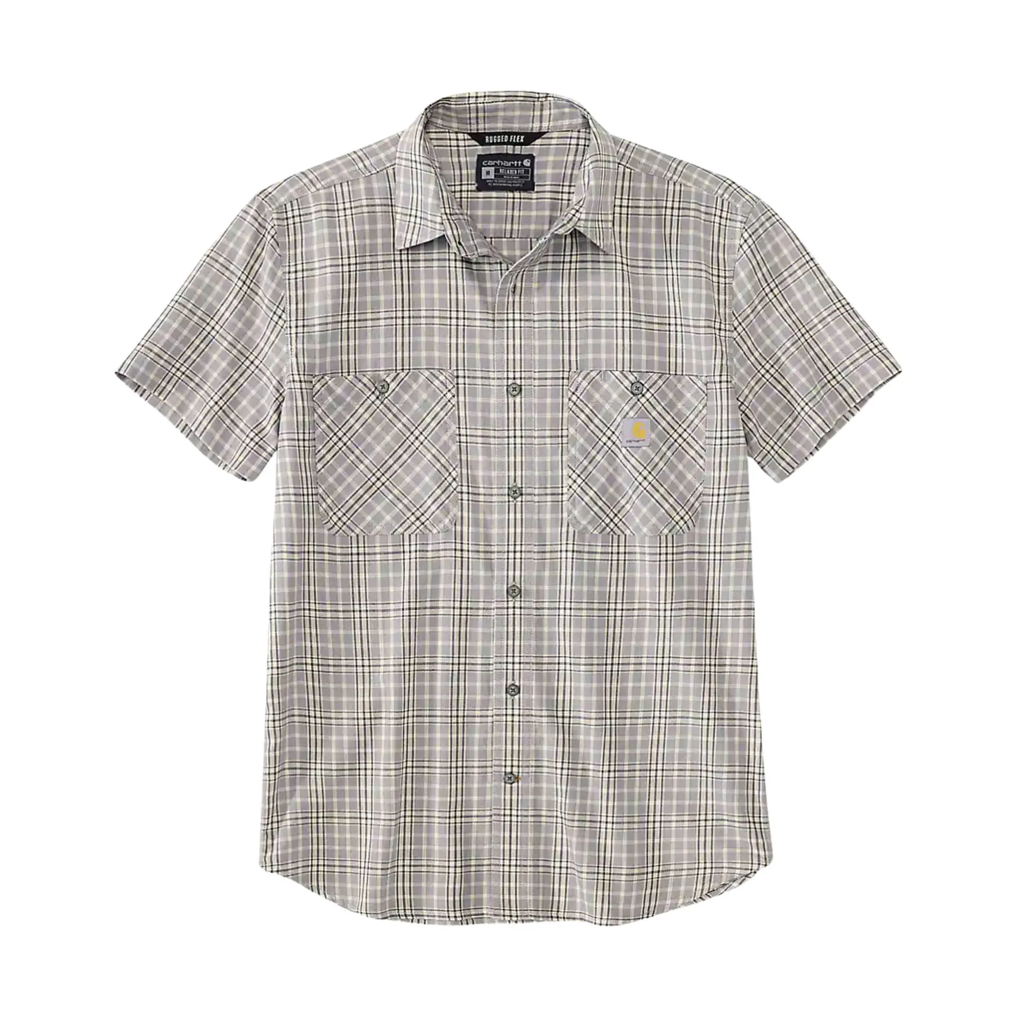 Carhartt Men's Rugged Flex Relaxed Fit Lightweight Short Sleeve Plaid Shirt - Gray