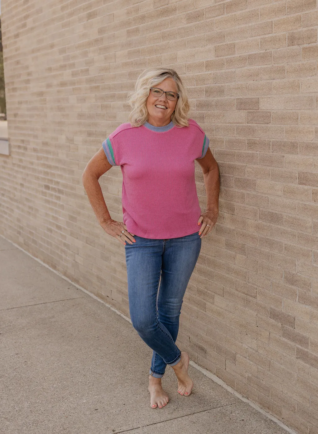 CARRIE REG/CURVY RIBBED COLORBLOCK TOP