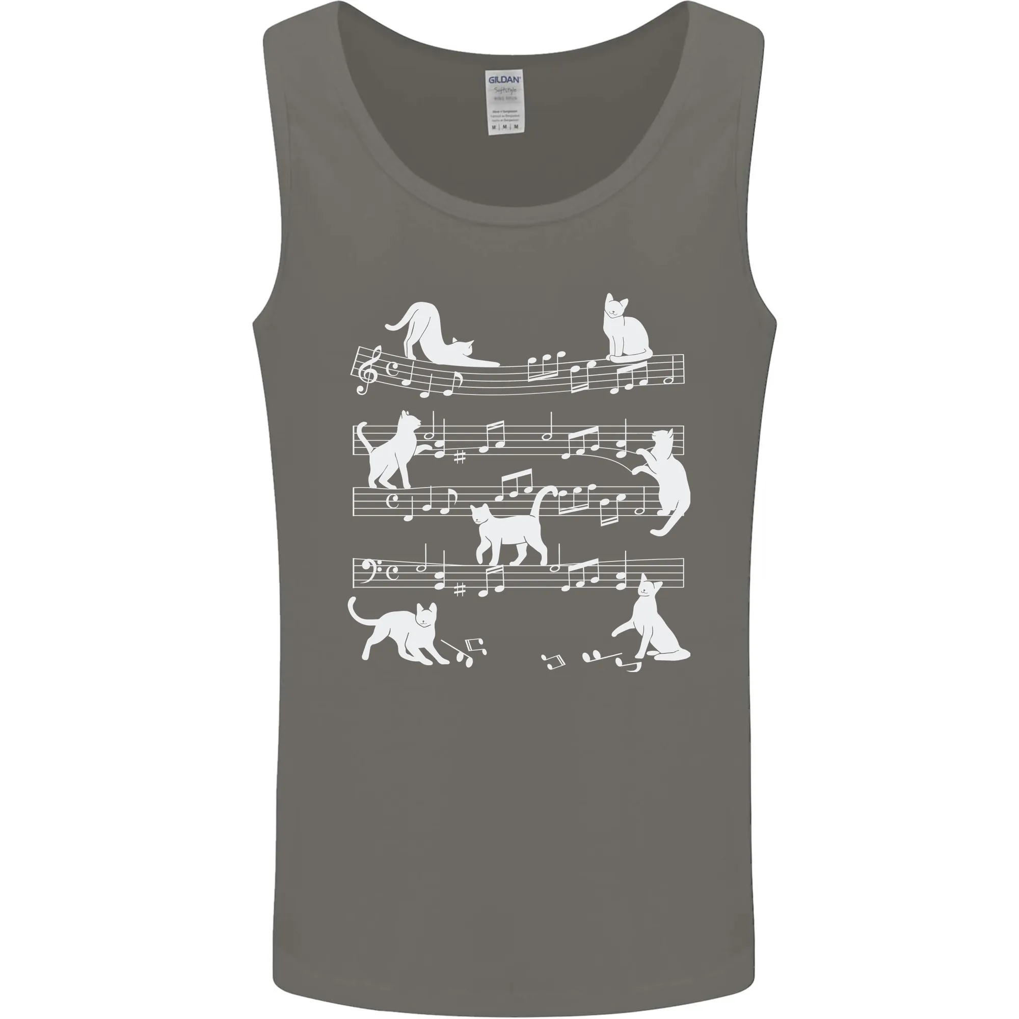 Cat Music Musical Notes Piano Guitar Mens Vest Tank Top