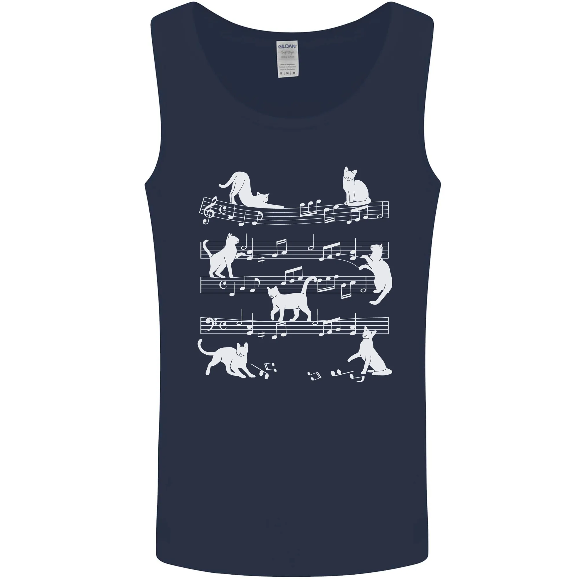 Cat Music Musical Notes Piano Guitar Mens Vest Tank Top