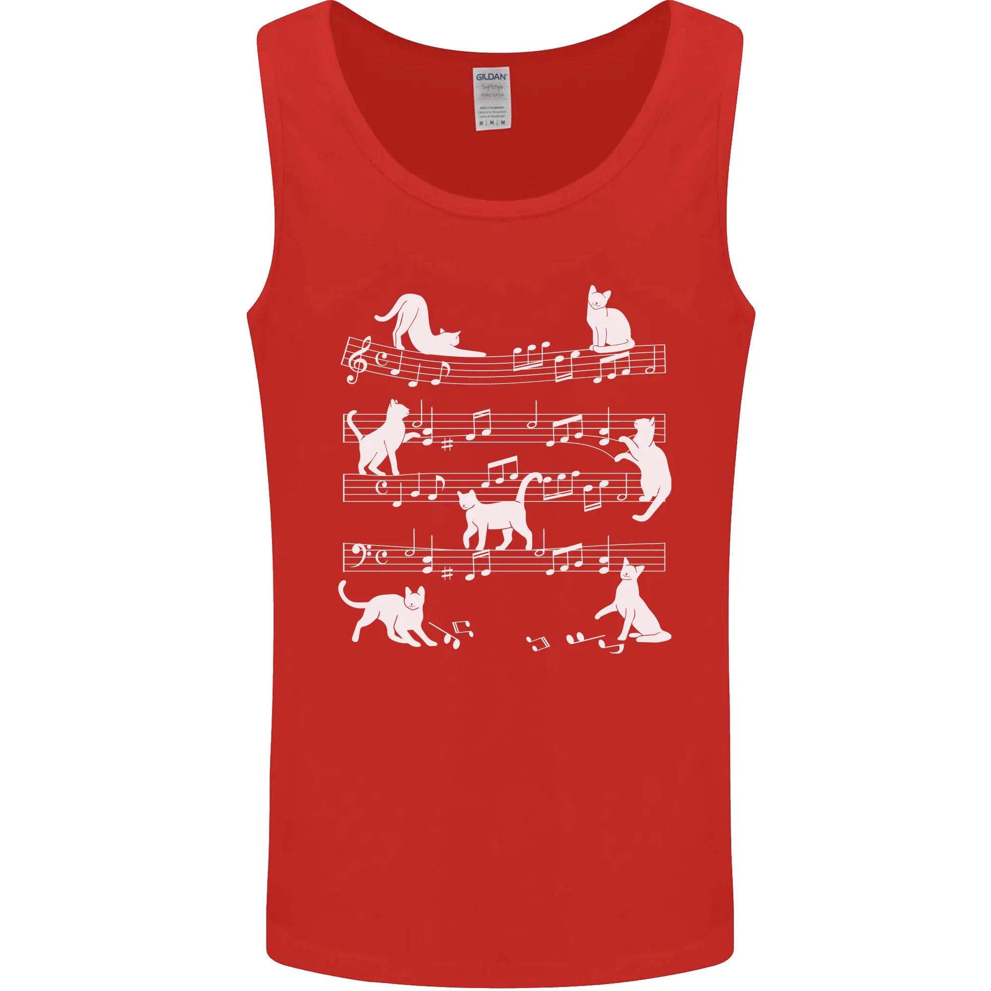Cat Music Musical Notes Piano Guitar Mens Vest Tank Top