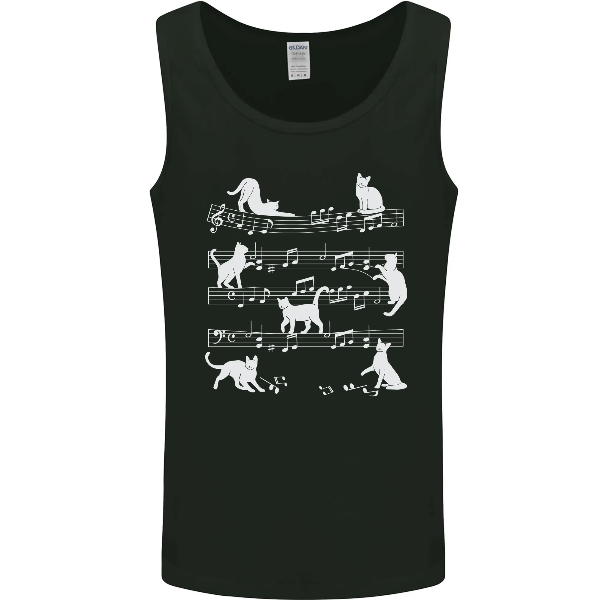 Cat Music Musical Notes Piano Guitar Mens Vest Tank Top