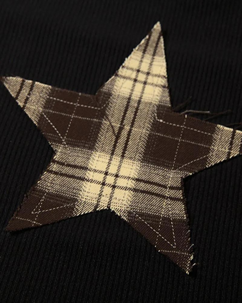 Checkered Star Halter Crop Top