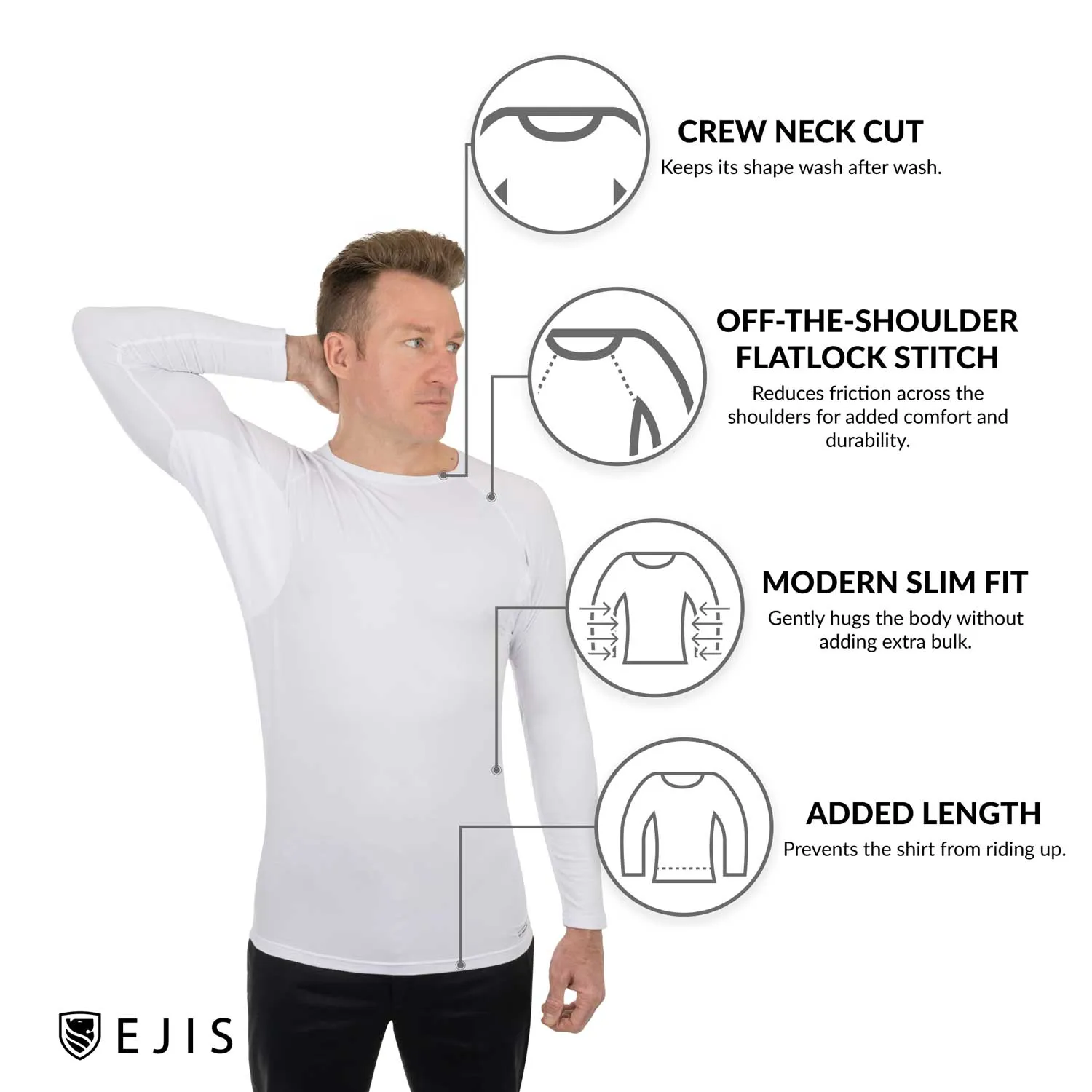 Crew Neck Long Sleeve Micro Modal Sweat Proof Undershirt For Men