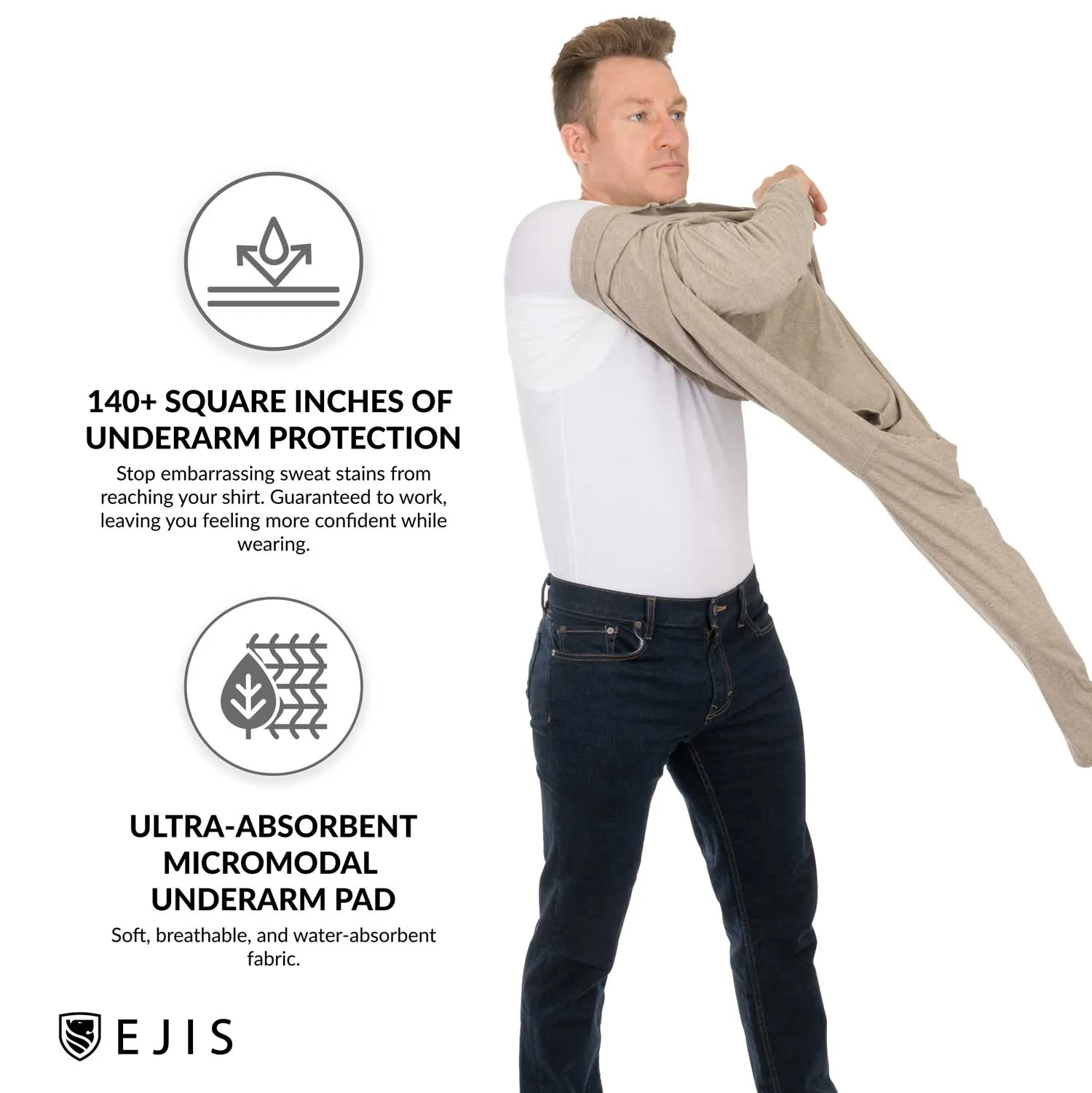Crew Neck Long Sleeve Micro Modal Sweat Proof Undershirt For Men