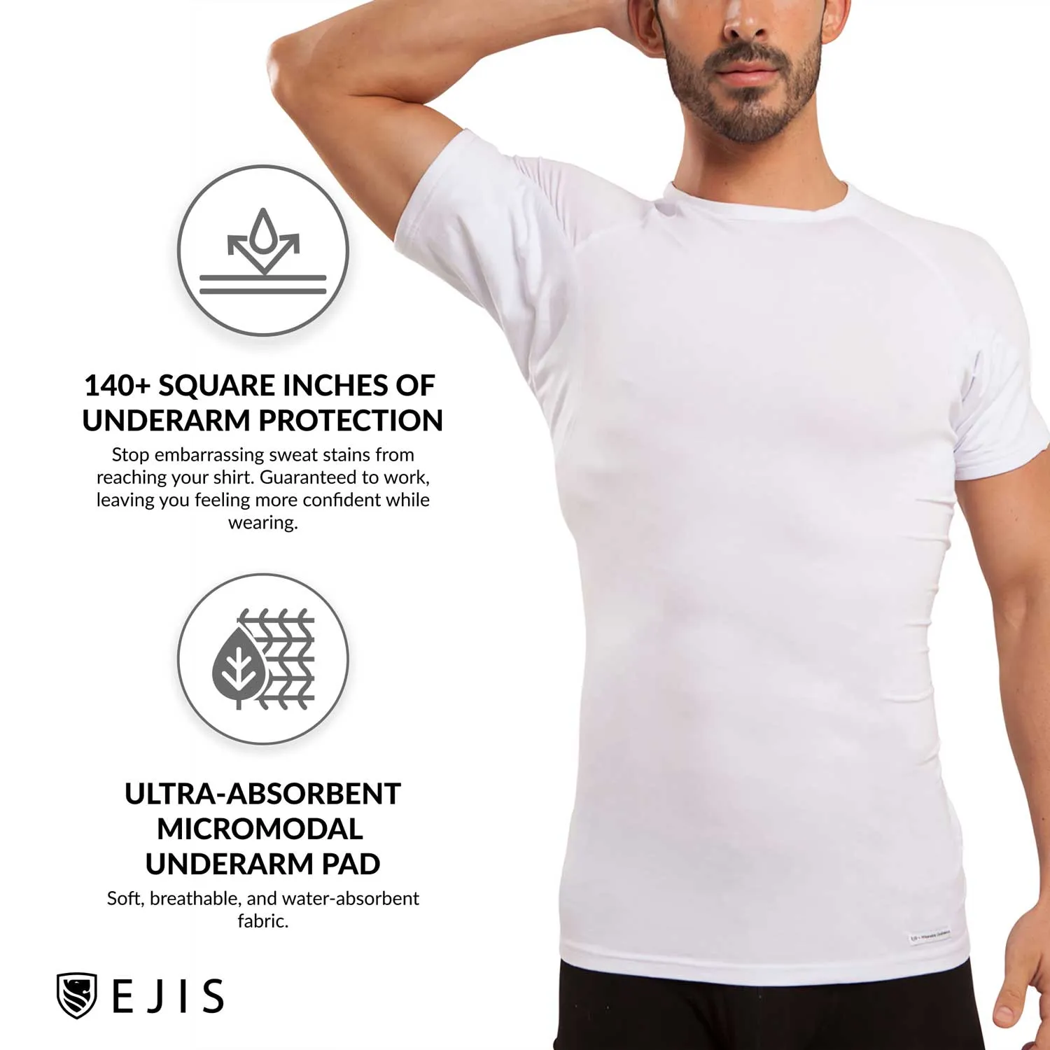Crew Neck Micro Modal Sweat Proof Undershirt For Men - Black 6-Pack