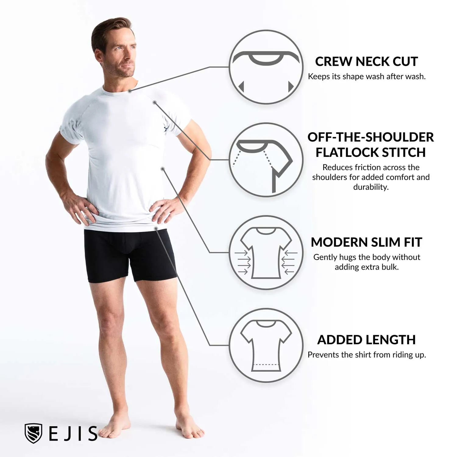 Crew Neck Micro Modal Sweat Proof Undershirt For Men - Black 6-Pack