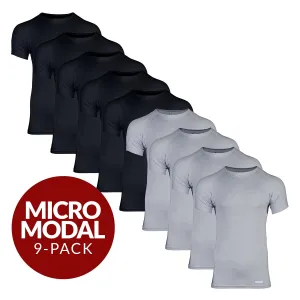 Crew Neck Micro Modal Sweat Proof Undershirt For Men - Mix 9-Pack (5x Black, 4x Grey)