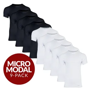 Crew Neck Micro Modal Sweat Proof Undershirt For Men - Mix 9-Pack (5x White, 4x Black)
