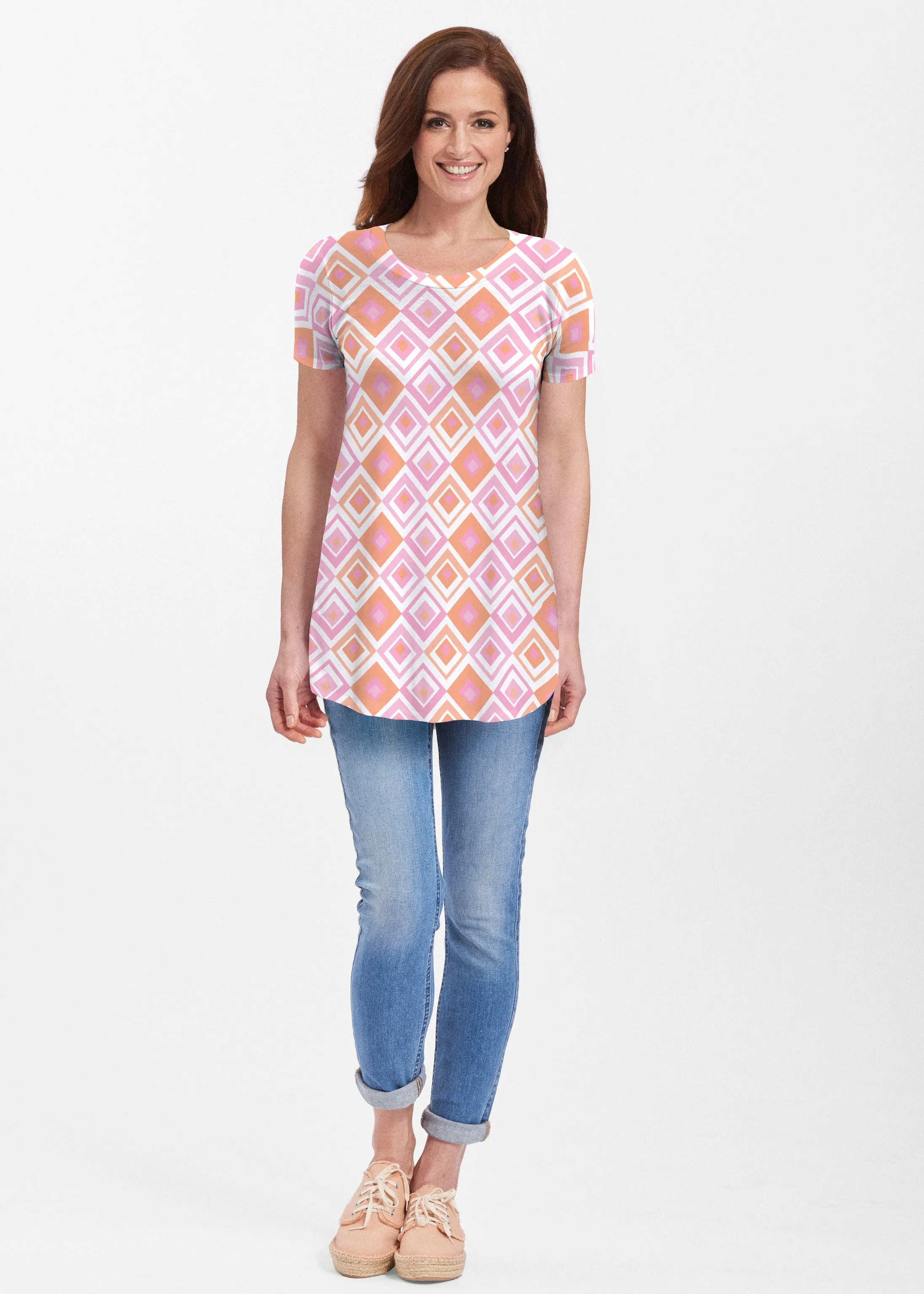 Cubed Pink (7809) ~ Butterknit Short Sleeve Tunic