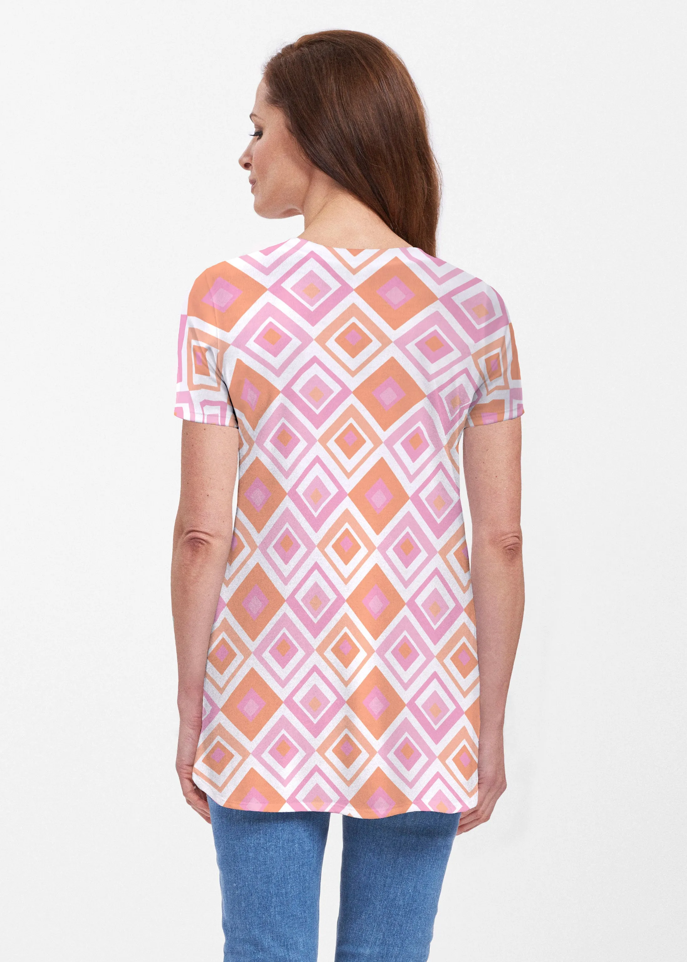 Cubed Pink (7809) ~ Butterknit Short Sleeve Tunic