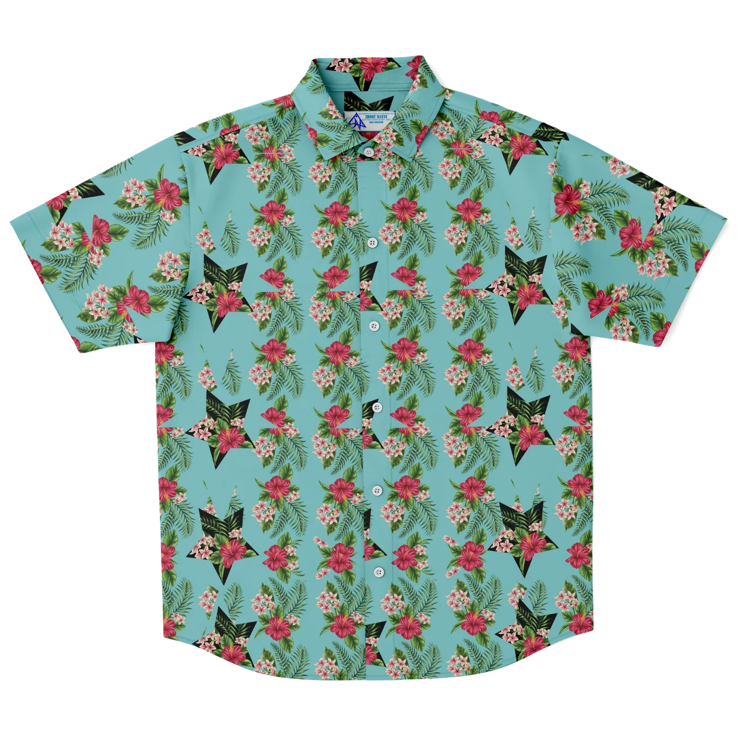 Cyan Men's Short Sleeve Button Down Shirts - Star Flowers