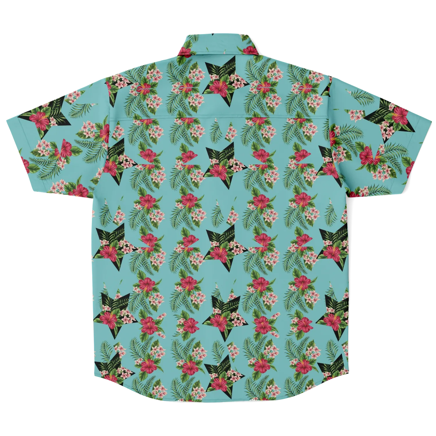 Cyan Men's Short Sleeve Button Down Shirts - Star Flowers