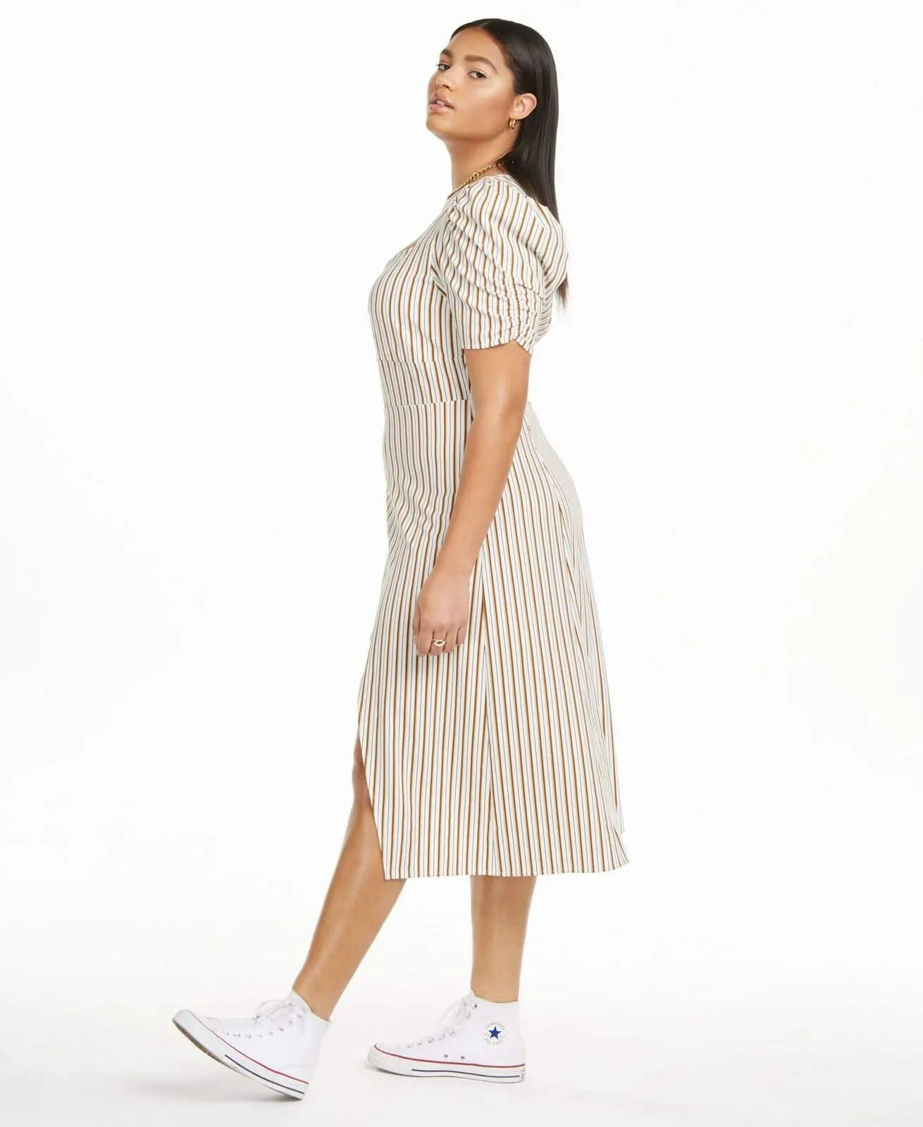 Danielle Bernstein Plus Size Sweetheart Neck Stripe Slip Midi Dress
