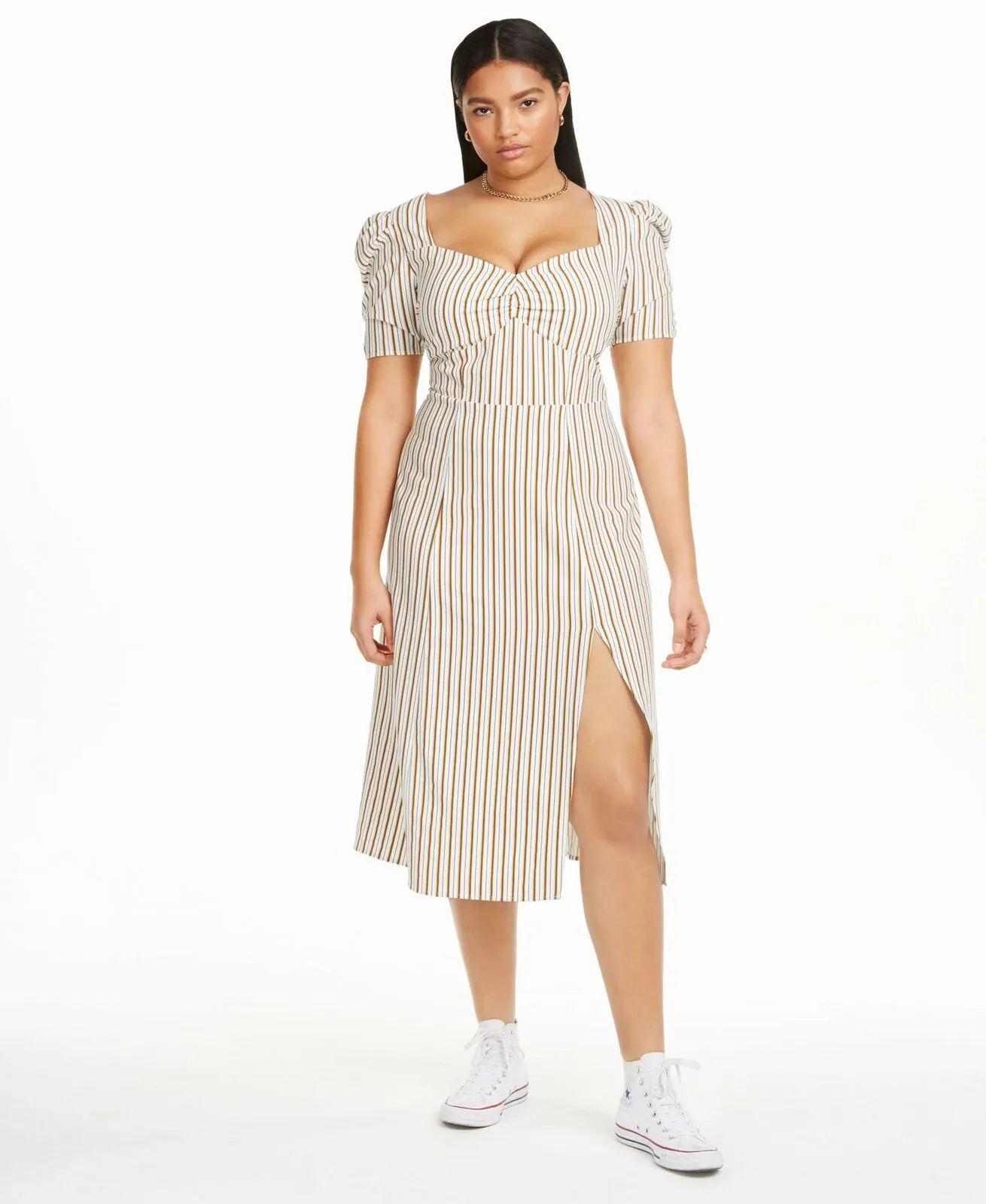 Danielle Bernstein Plus Size Sweetheart Neck Stripe Slip Midi Dress