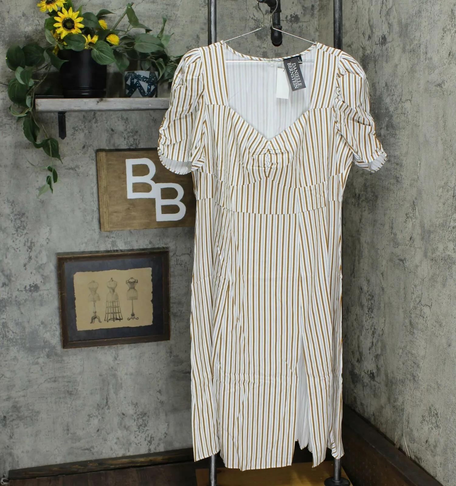 Danielle Bernstein Plus Size Sweetheart Neck Stripe Slip Midi Dress