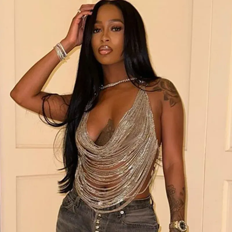 Dazzling Drapes Chain Halter Top