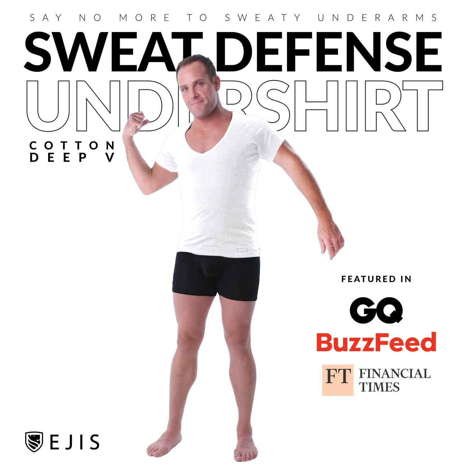 Deep V Cotton Sweat Proof Undershirt For Men - Black 9-Pack