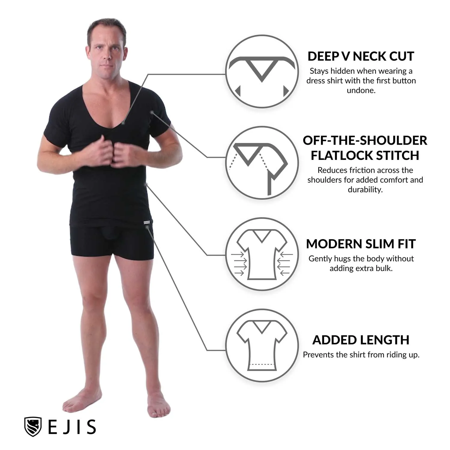 Deep V Cotton Sweat Proof Undershirt For Men - Black 9-Pack