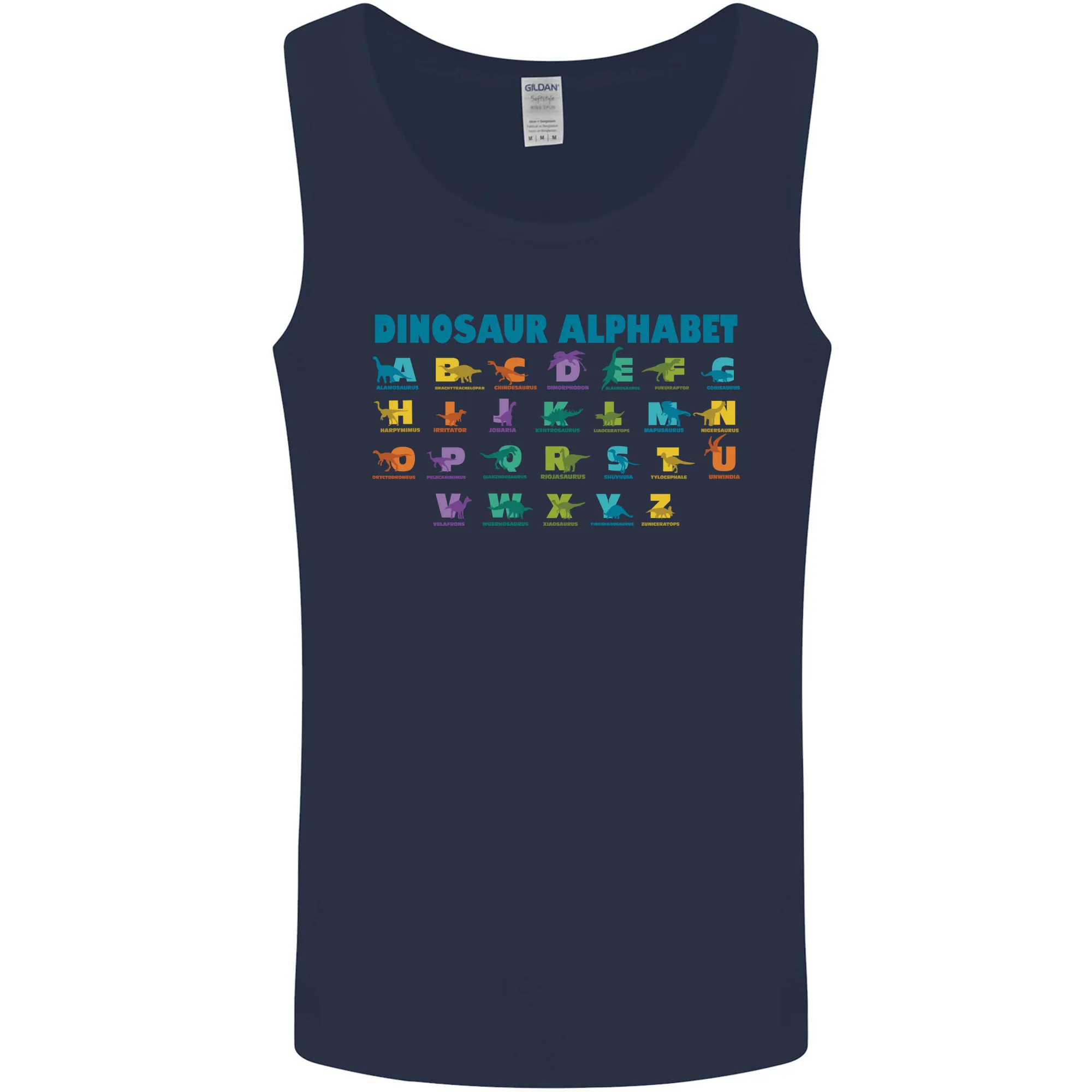Dinosaur Alphabet T-Rex Velociraptor Mens Vest Tank Top