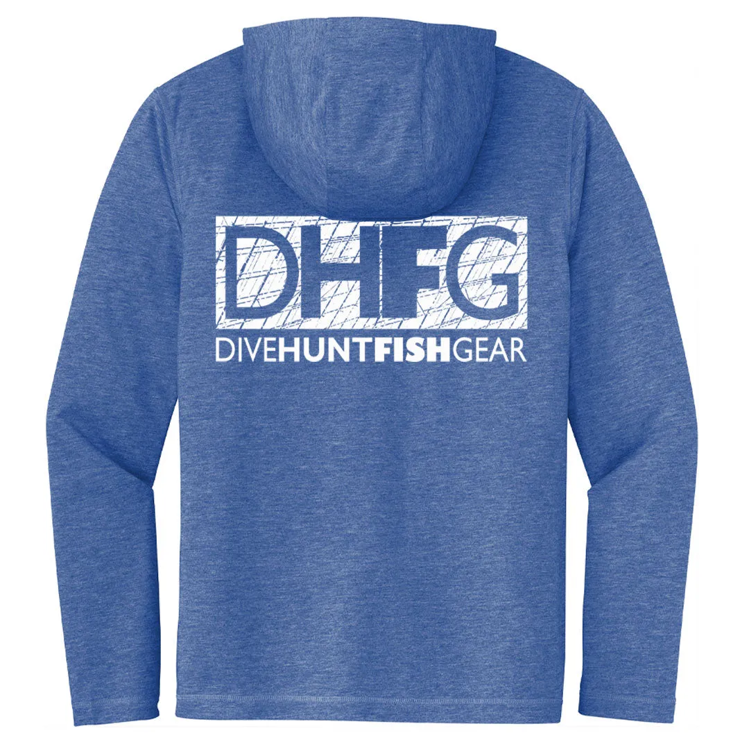 Dive Hunt Fish Distress Long Sleeve Tri-blend Hooded T-Shirt