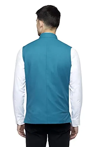 FAVOROSKI Sleeveless Nehru Jacket with Mandarin Collar Waistcoat for Men (Blue_40)