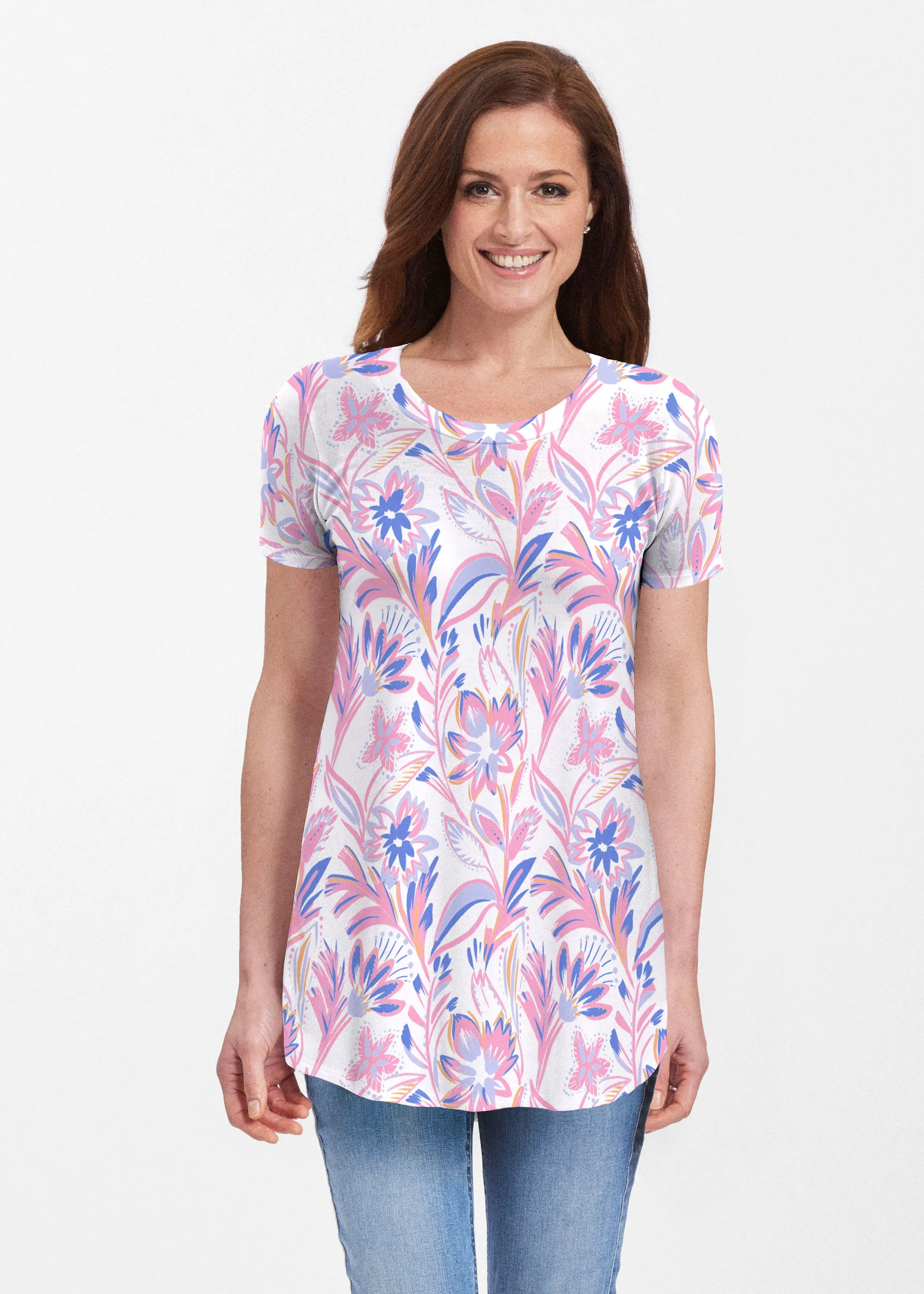 Floral Buds Pink (8032) ~ Short Sleeve Butterknit tunic
