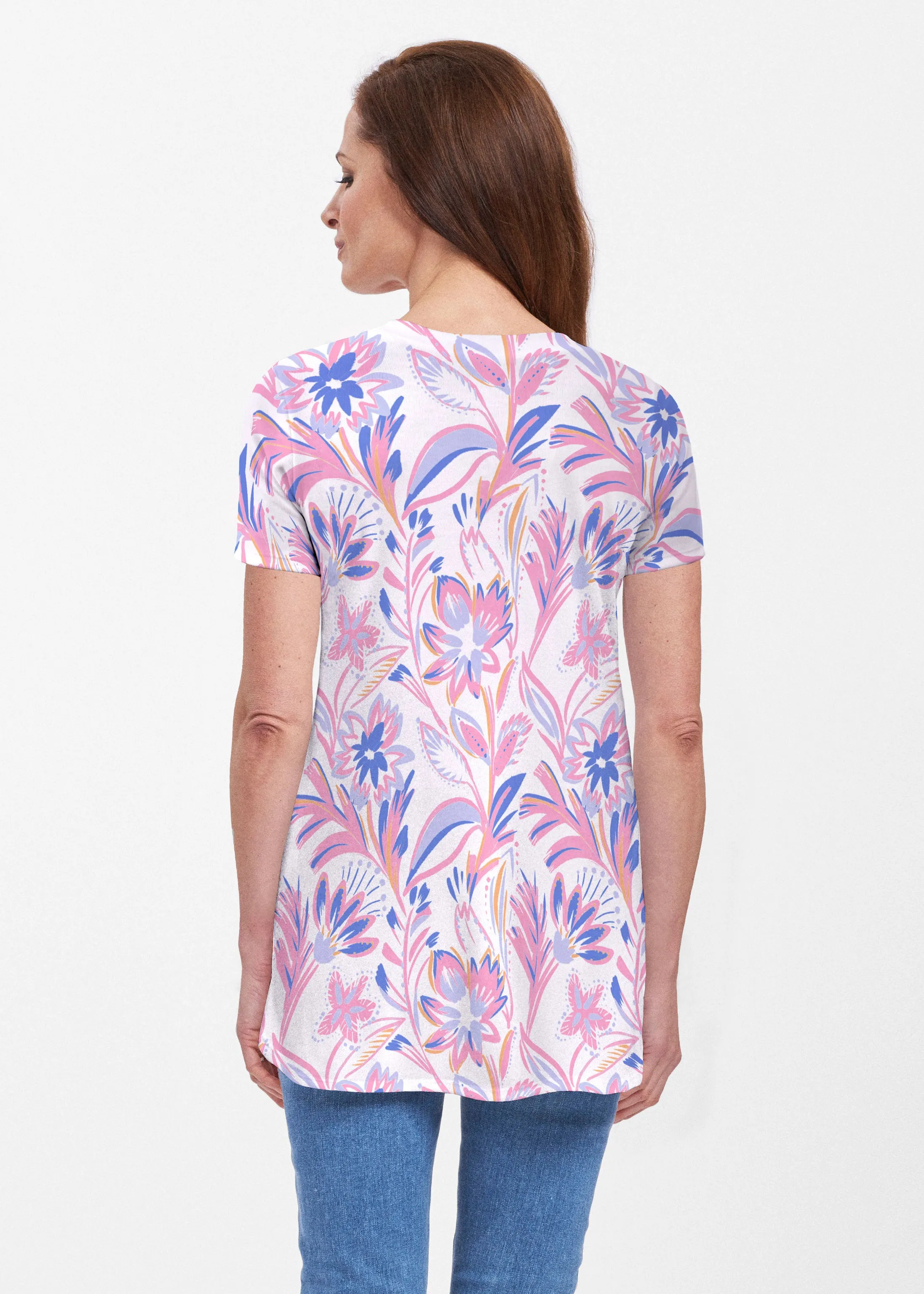 Floral Buds Pink (8032) ~ Short Sleeve Butterknit tunic