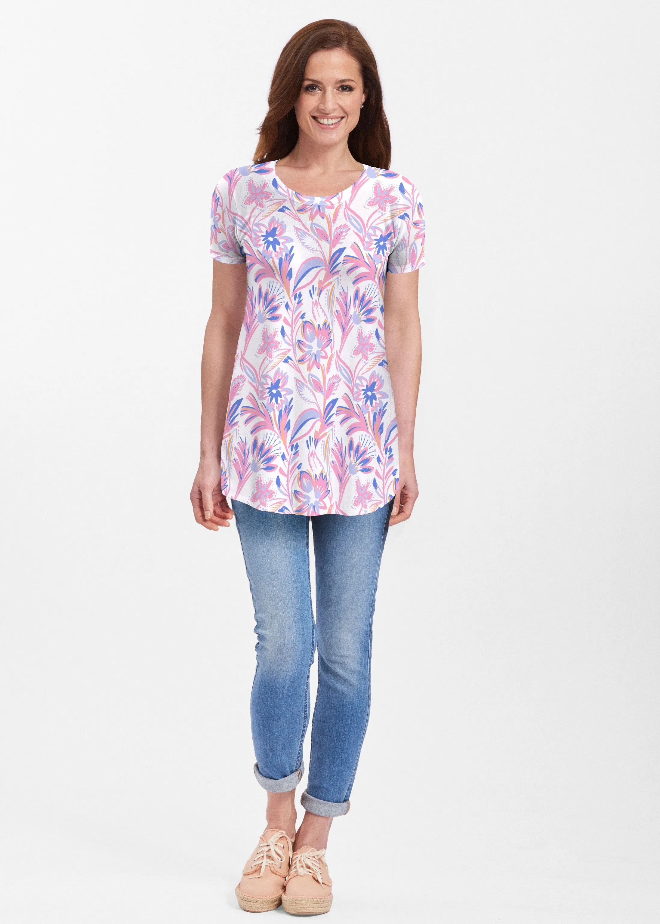Floral Buds Pink (8032) ~ Short Sleeve Butterknit tunic
