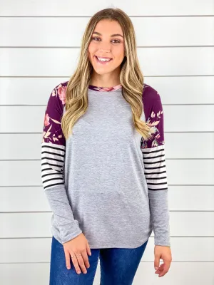 Floral Stripe Colorblock Top