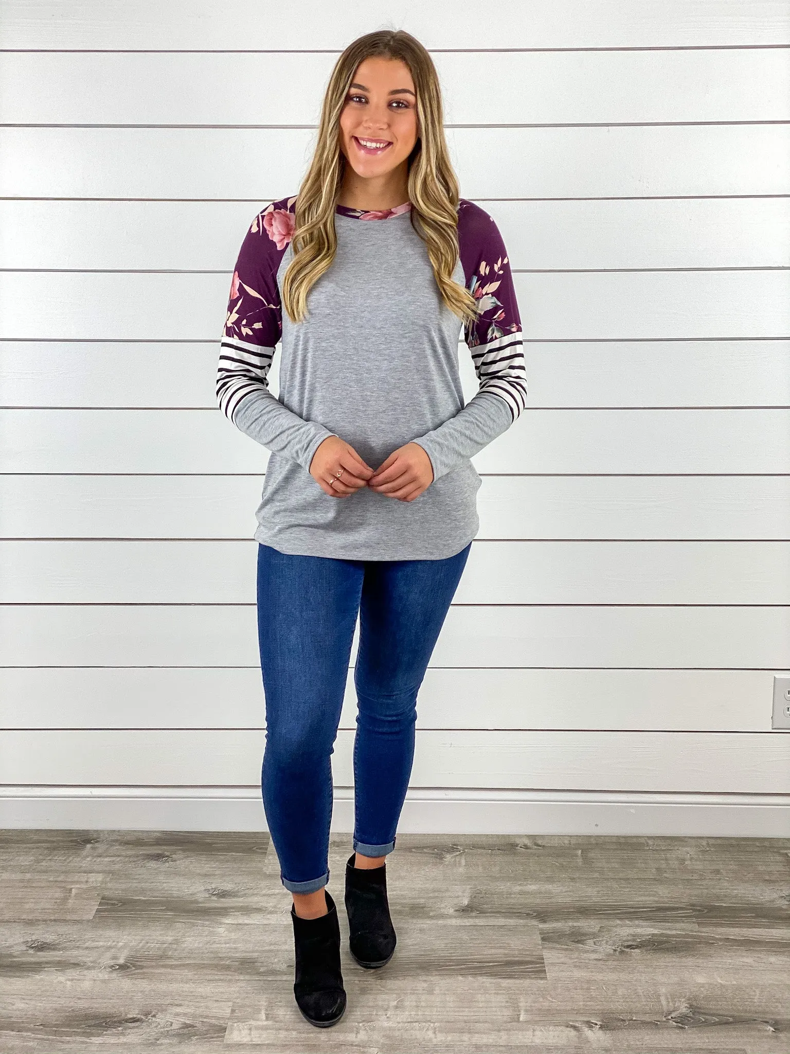 Floral Stripe Colorblock Top