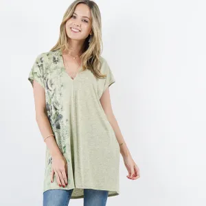 Floral V-Neck Loose Fit Tunic - Sage
